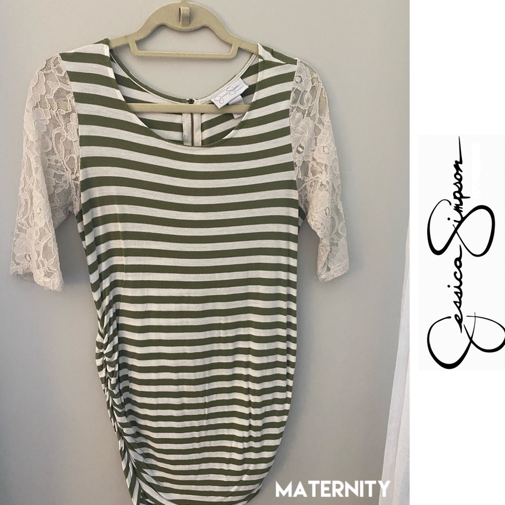 Jessica Simpson Striped Maternity Shirt with Lace Sleeves Size Medium